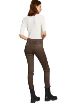 Pantalon 5 Poches taupe uni avec une coupe slim et des liserés