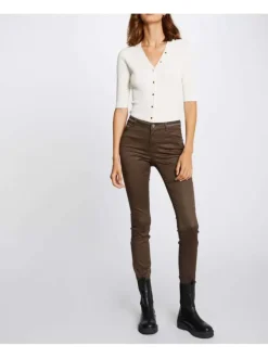 Pantalon 5 Poches taupe uni avec une coupe slim et des liserés