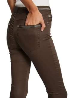 Pantalon 5 Poches taupe uni avec une coupe slim et des liserés
