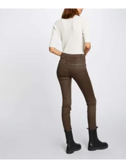 Pantalon 5 Poches taupe uni avec une coupe slim et des liserés