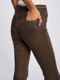 Pantalon 5 Poches taupe uni avec une coupe slim et des liserés