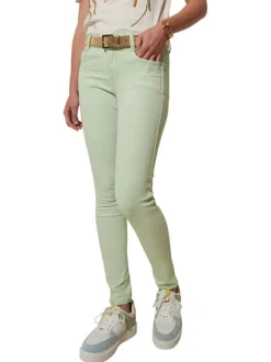 Pantalon 5 poches vert d'eau uni avec une coupe slim et un zip