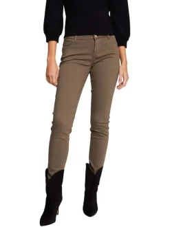 Pantalon 5 Poches vert uni avec une coupe slim et des passants pour ceinture