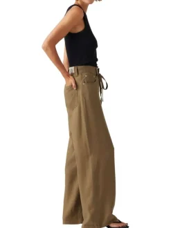 Pantalon 5 poches Xl Straight en lin mélangé marron uni avec une coupe bootcut