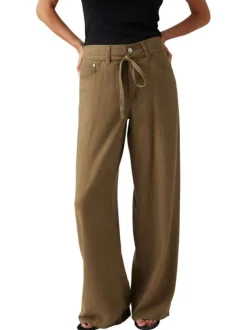 Pantalon 5 poches Xl Straight en lin mélangé marron uni avec une coupe bootcut