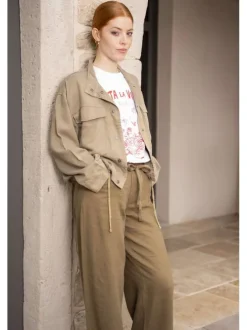 Pantalon 5 poches Xl Straight en lin mélangé marron uni avec une coupe bootcut