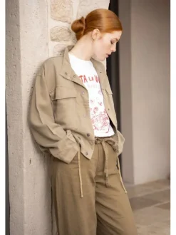 Pantalon 5 poches Xl Straight en lin mélangé marron uni avec une coupe bootcut