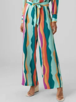 Pantalon pétrole imprimé abstrait avec une coupe large et une taille haute