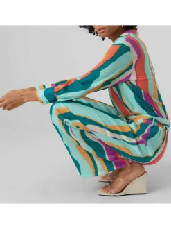 Pantalon pétrole imprimé abstrait avec une coupe large et une taille haute