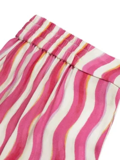 Pantalon rose avec une ceinture élastiquée une coupe wideleg et imprimé vagues