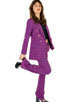 Pantalon rose avec un imprimé géométrique intégral et une coupe flare
