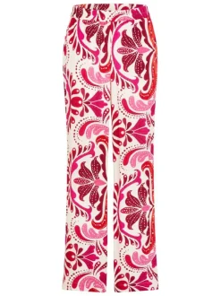 Pantalon rose à coupe droite orné de motifs et pourvu d'une taille élastiquée