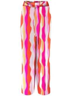 Pantalon rose imprimé abstrait avec une coupe large et une taille haute
