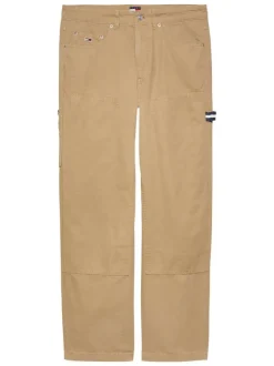 Pantalon sable uni en coton avec une coupe droite et plusieurs poches