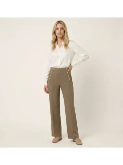 Pantalon sans poche chino taupe uni pourvu d'une coupe droite