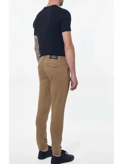 Pantalon slim coupe chino en coton mélangé à poches à rabat au dos et cordon de serrage