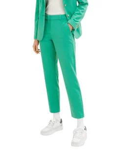 Pantalon slim à jambe 7/8èmes en jersey vert uni à poches italiennes