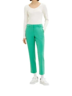 Pantalon slim à jambe 7/8èmes en jersey vert uni à poches italiennes