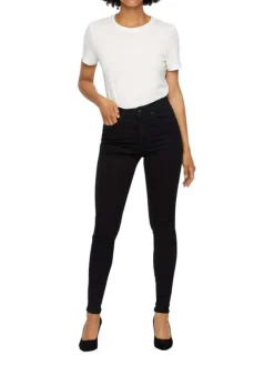 Pantalon Sophia noir en coton mélangé uni coupe slim 5 Poches