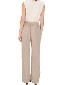 Pantalon tailleur beige uni avec une coupe bootcut et 2 poches
