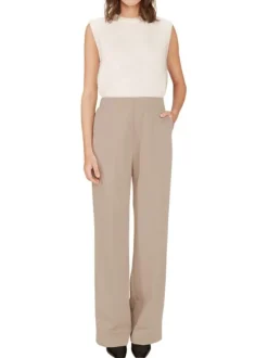 Pantalon tailleur beige uni avec une coupe bootcut et 2 poches
