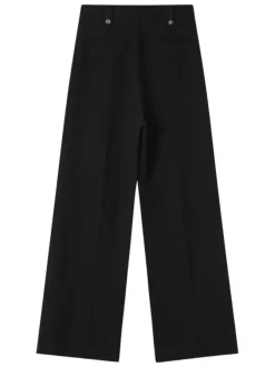 Pantalon tailleur noir uni avec une coupe bootcut et passants pour ceinture