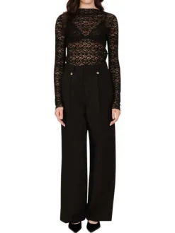 Pantalon tailleur noir uni avec une coupe bootcut et passants pour ceinture