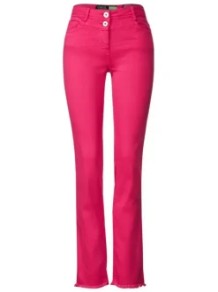 Pantalon Toronto Straight en coton rose uni avec une coupe slim et 5 poches