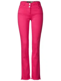 Pantalon Toronto Straight en coton rose uni avec une coupe slim et 5 poches