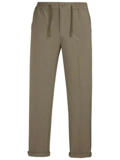 Pantalon vert à coupe droite pourvu d'une taille élastiquée plissée