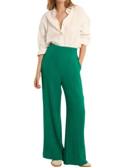 Pantalon vert uni pourvu d'une coupe large et d'une taille haute