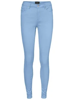 Pantalon Vmhot Seven ciel en coton mélangé uni coupe skinny avec 5 poches
