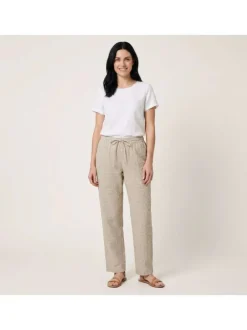 Pantalon Zoe en coton biologique beige à carreaux pourvu d'une coupe droite