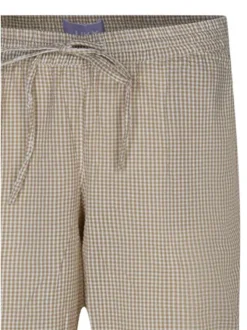 Pantalon Zoe en coton biologique beige à carreaux pourvu d'une coupe droite