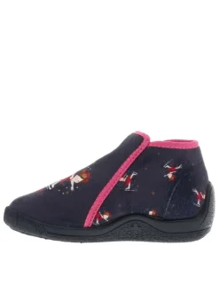 Pantoufles bottillon TAFINI en cuir marine à motif patineuse artistique avec paillettes roses Made in France