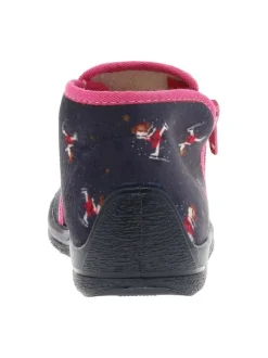 Pantoufles bottillon TAFINI en cuir marine à motif patineuse artistique avec paillettes roses Made in France