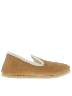 Pantoufles MOUTON (F) en cuir nubuck beige et doublure laine