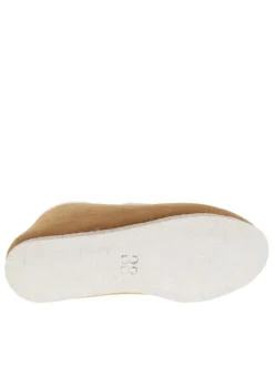 Pantoufles MOUTON (F) en cuir nubuck beige et doublure laine