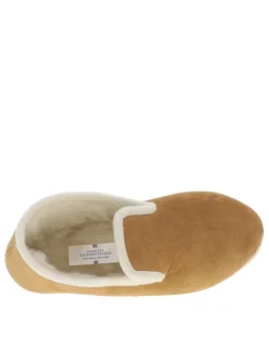 Pantoufles MOUTON (F) en cuir nubuck beige et doublure laine