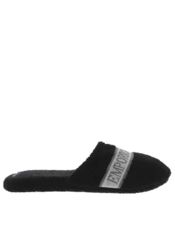 Pantoufles noires en coton éponge