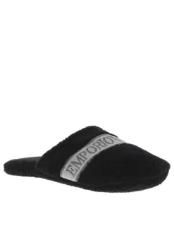 Pantoufles noires en coton éponge