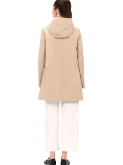Parka beige unie droite à capuche avec poches et fermeture zip et pression