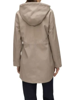 Parka à capuche beige unie à coupe droite resserrée à la taille