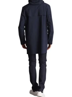 Parka à capuche bleue marine uni à coupe longue et à détails tricolores