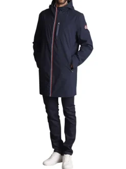 Parka à capuche bleue marine uni à coupe longue et à détails tricolores