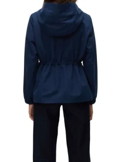 Parka à capuche courte marine unie à coupe droite avec un cordon à la taille