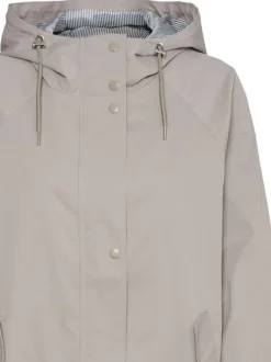 Parka à capuche longue beige unie avec une coupe droite et des poches