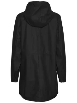 Parka à capuche noire unie à coupe droite resserrée à la taille