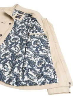 Parka en coton beige unie avec une coupe droite et un col montant