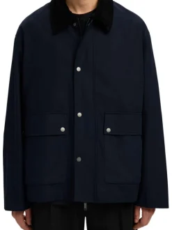 Parka en coton biologique marine uni avec une coupe ajustée et un col à revers